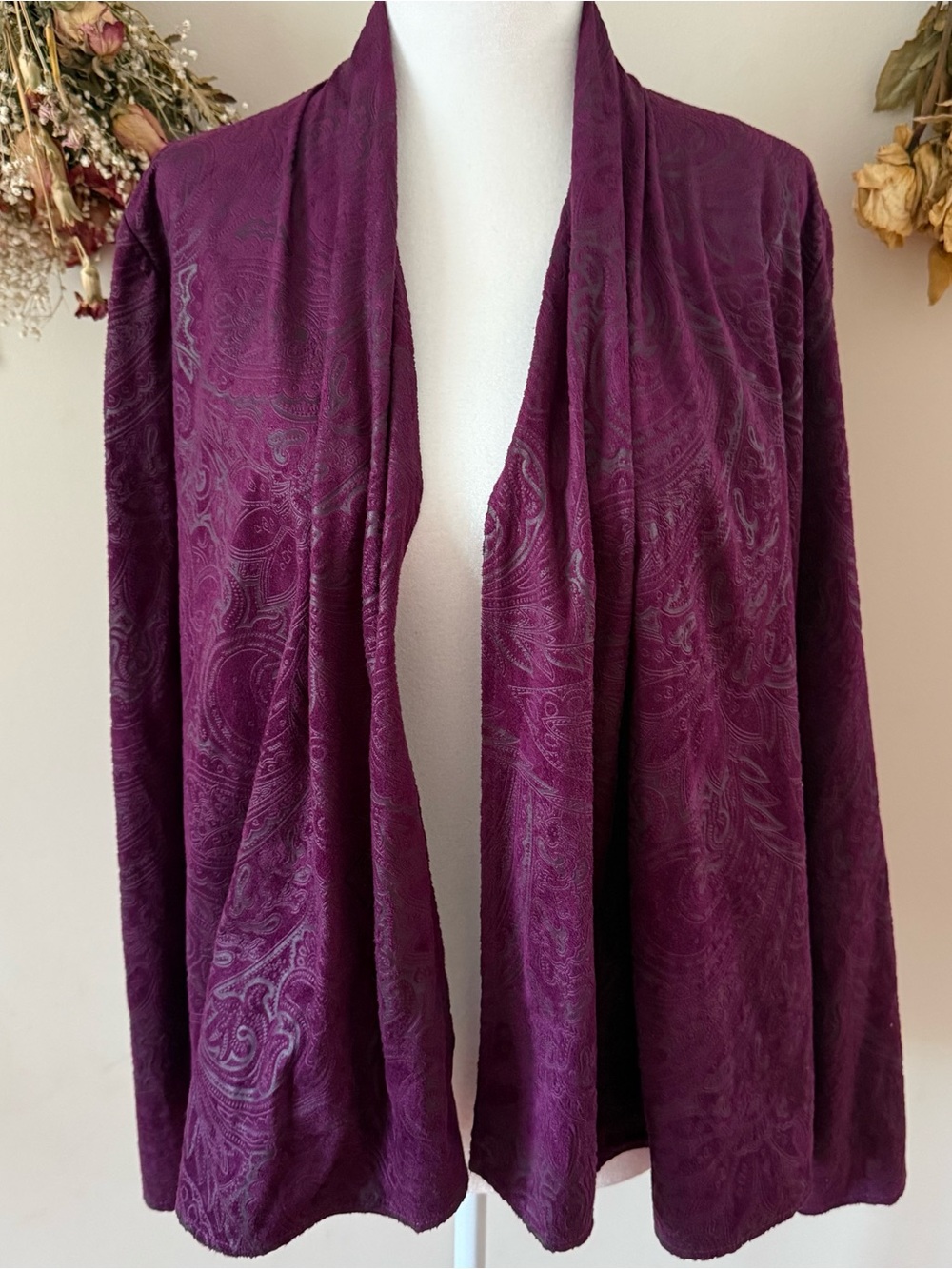 Fairycore/Whimsigoth Sag Harbor Paisley Print Open Cardigan in Plum